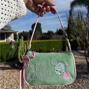 Juicy Couture Green Mini Shoulder Bag with Pink Trim
